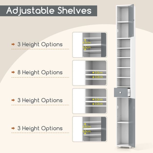 180CM Tall Freestanding Bathroom Cabinet with 2 Doors and 1 Drawer