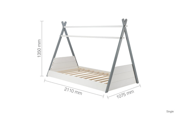 Adventure Teepee Single Bed with Solid Slatted Base for Children's Rooms