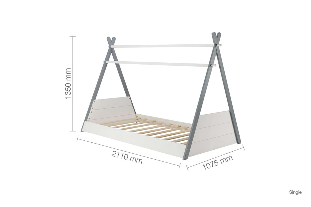 Adventure Teepee Single Bed with Solid Slatted Base for Children's Rooms
