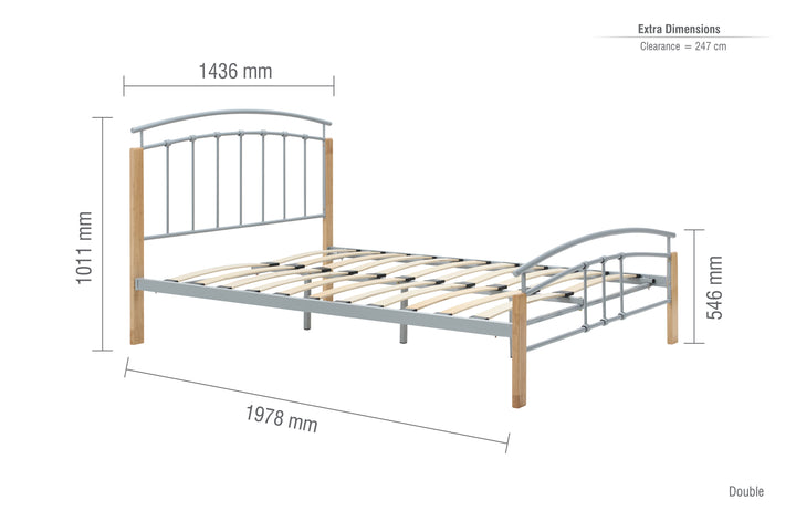 Modern Tetras Bed with Sprung Slatted Base and Stylish Silver Finish