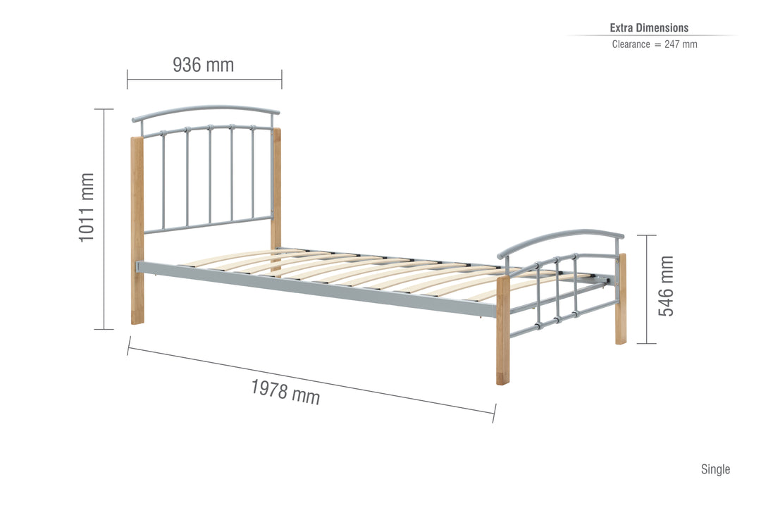 Modern Tetras Bed with Sprung Slatted Base and Stylish Silver Finish