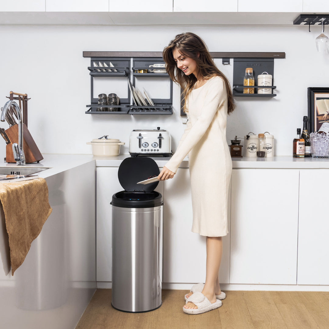 Touchless Trash Can with Motion Sensor Control and Manual Control-Silver