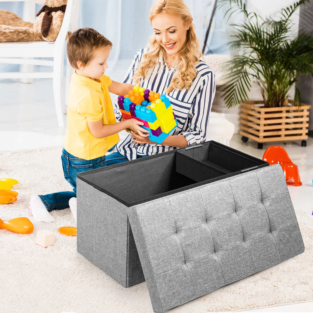 Fabric Foldable Storage Ottoman with Padded Seat for Living Room Dark - TidySpaces