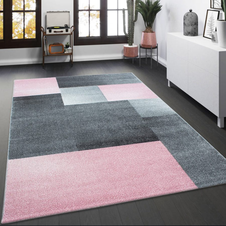 Grey Pink Geometric Rug