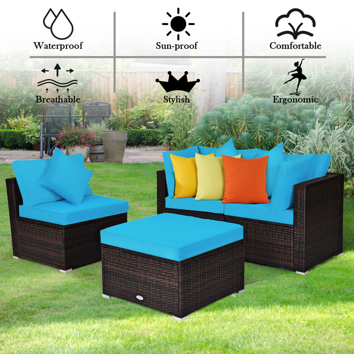 4 Pieces Outdoor Rattan Conversation Set with Removable Cushions and Pillows - TidySpaces