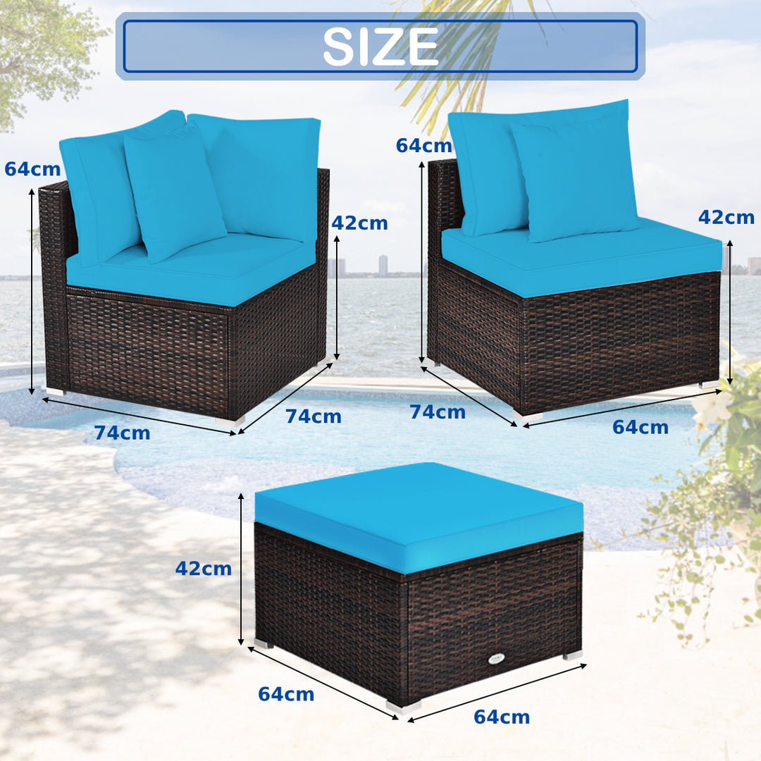 4 Pieces Outdoor Rattan Conversation Set with Removable Cushions and Pillows - TidySpaces