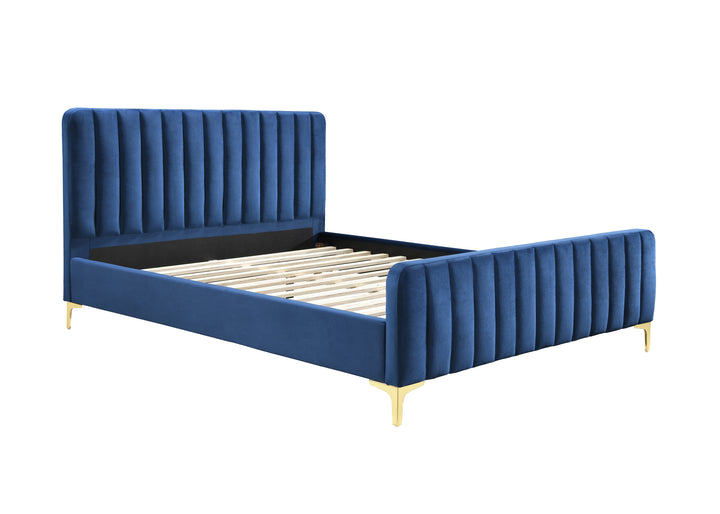 Luxurious Velvet Bed Frame in Midnight Blue with Elegant Tufting Design