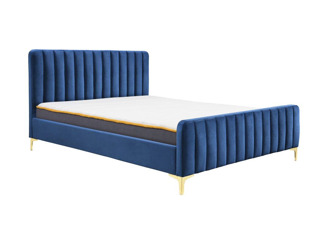 Luxurious Velvet Bed Frame in Midnight Blue with Elegant Tufting Design