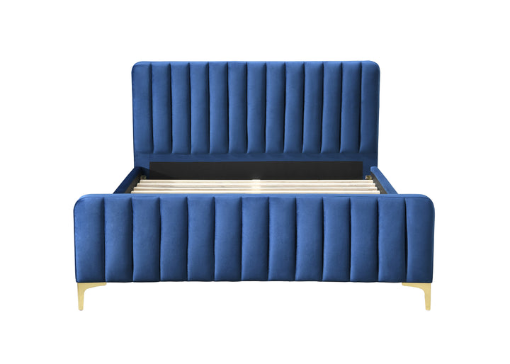 Luxurious Velvet Bed Frame in Midnight Blue with Elegant Tufting Design