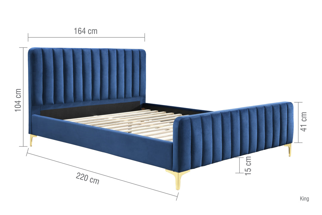 Luxurious Velvet Bed Frame in Midnight Blue with Elegant Tufting Design