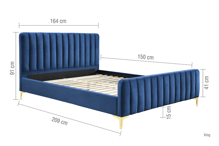 Luxurious Velvet Bed Frame in Midnight Blue with Elegant Tufting Design