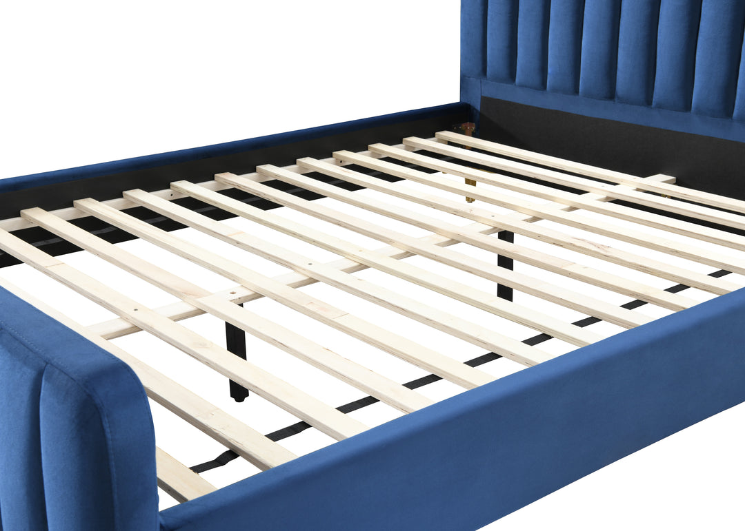 Luxurious Velvet Bed Frame in Midnight Blue with Elegant Tufting Design