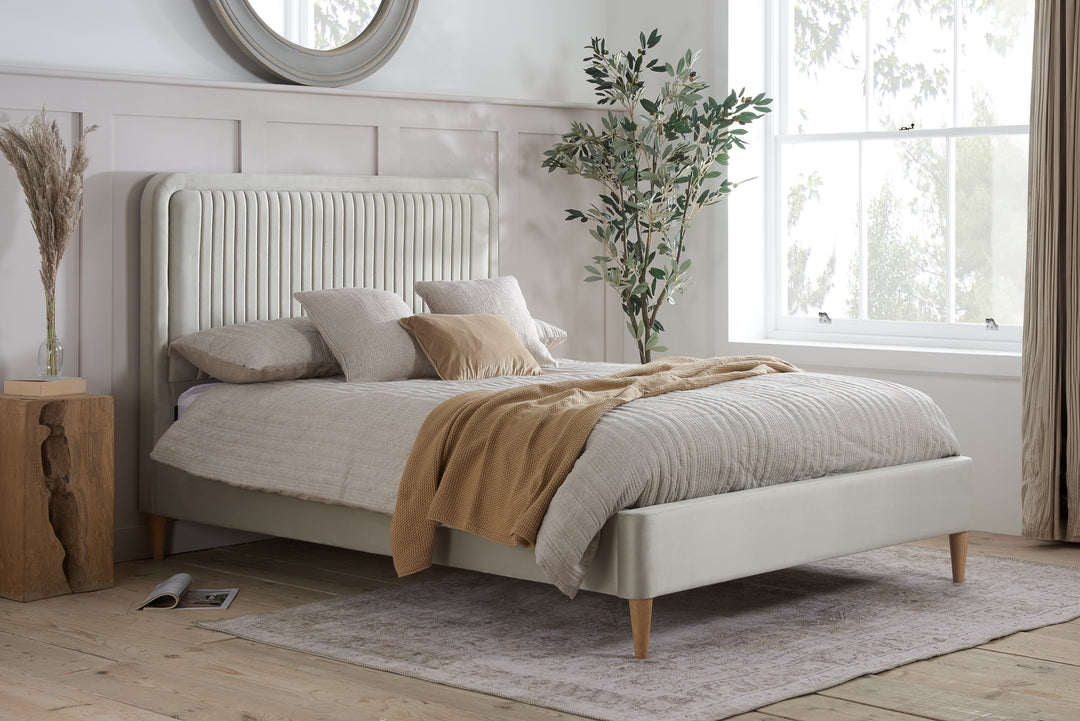 Luxurious Velvet Bed Frame in Midnight Blue with Elegant Tufting Design