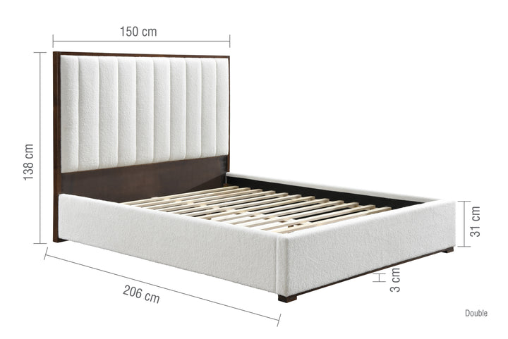 Unbranded Bed with Textured White Boucle Upholstery for Modern Elegance