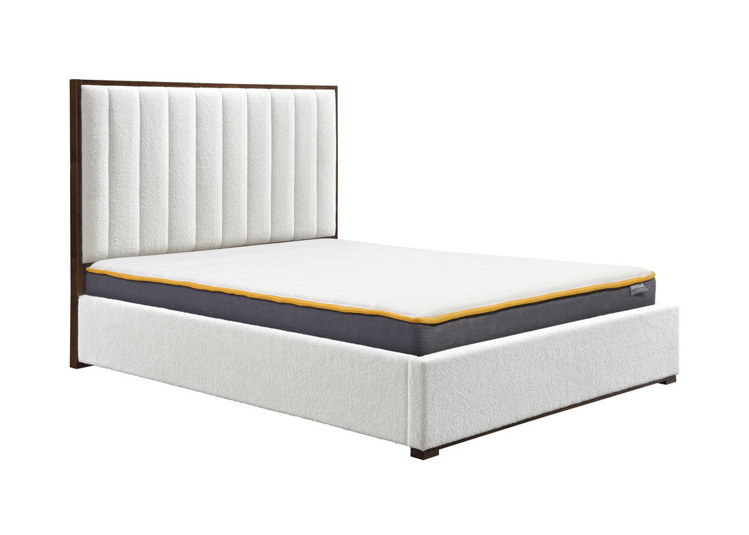 Unbranded Bed with Textured White Boucle Upholstery for Modern Elegance