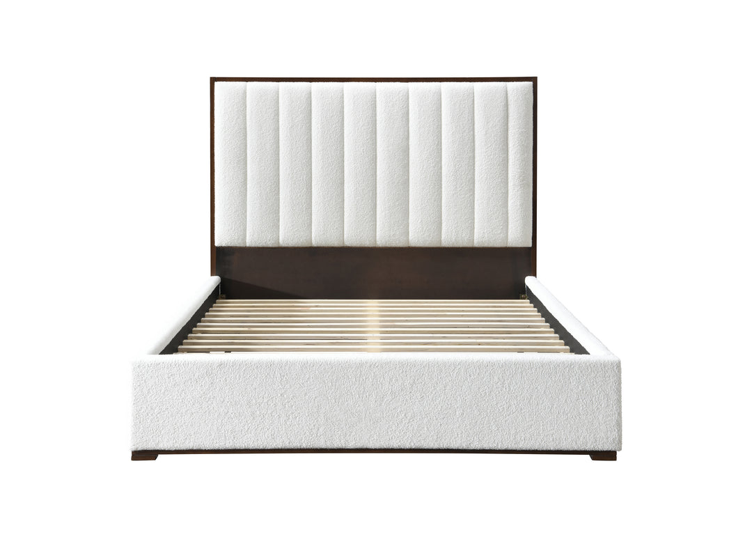 Unbranded Bed with Textured White Boucle Upholstery for Modern Elegance