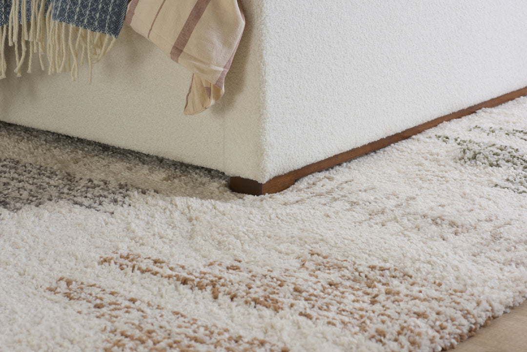 Unbranded Bed with Textured White Boucle Upholstery for Modern Elegance