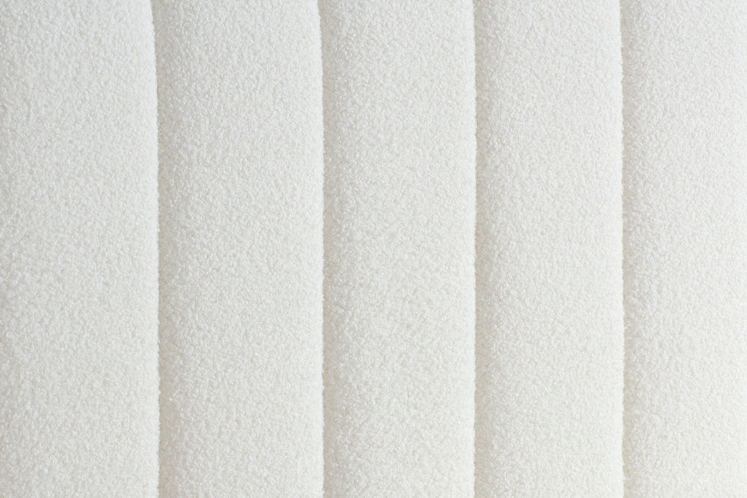 Unbranded Bed with Textured White Boucle Upholstery for Modern Elegance