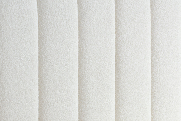 Unbranded Bed with Textured White Boucle Upholstery for Modern Elegance
