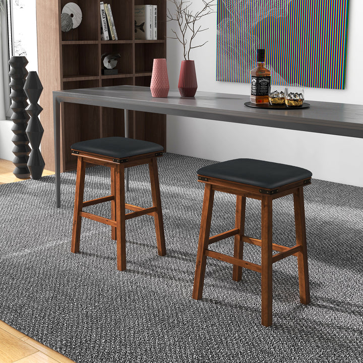 Set of 2 Upholstered Bar Stool 76cm Backless Height Bar with Footrest - TidySpaces