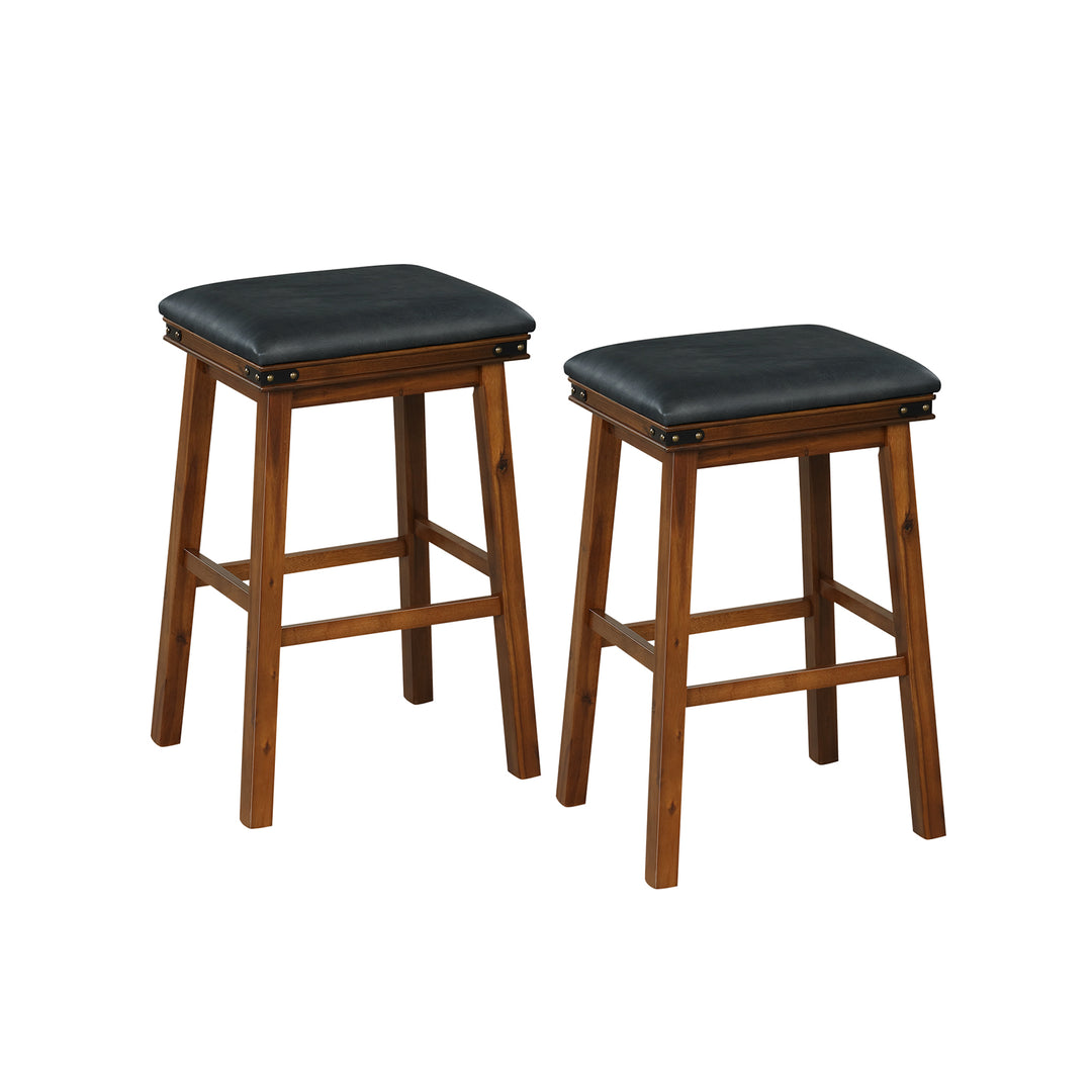 Set of 2 Upholstered Bar Stool 76cm Backless Height Bar with Footrest Brown - TidySpaces