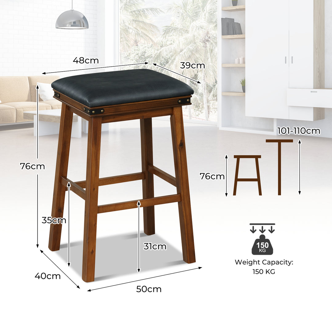 Set of 2 Upholstered Bar Stool 76cm Backless Height Bar with Footrest - TidySpaces