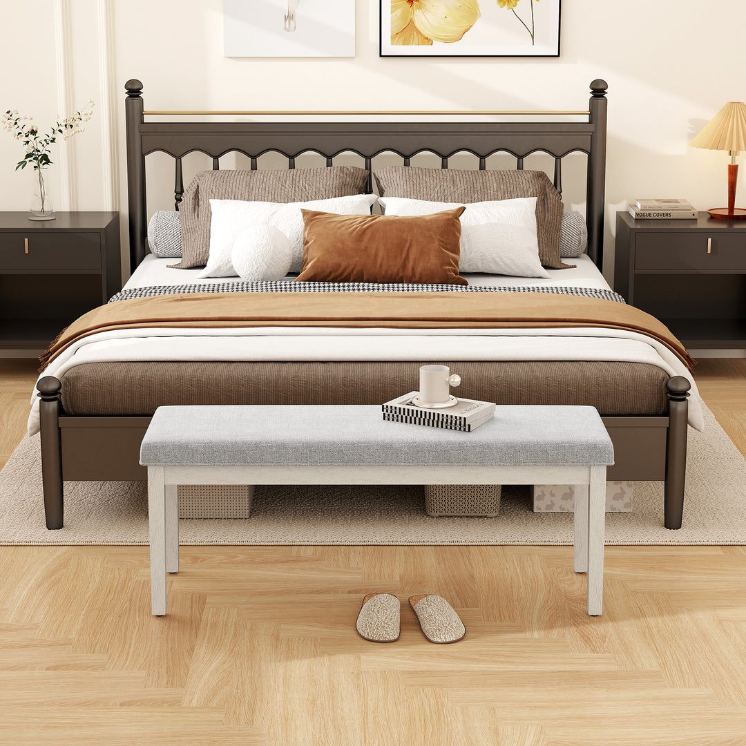 Upholstered Grey Dining Bench Shoe Bench with Rubber Wood Legs