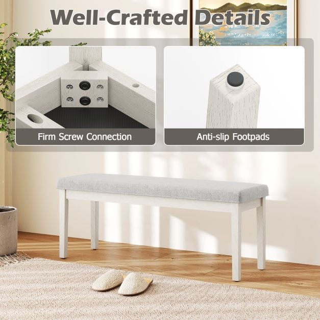 Upholstered Grey Dining Bench Shoe Bench with Rubber Wood Legs