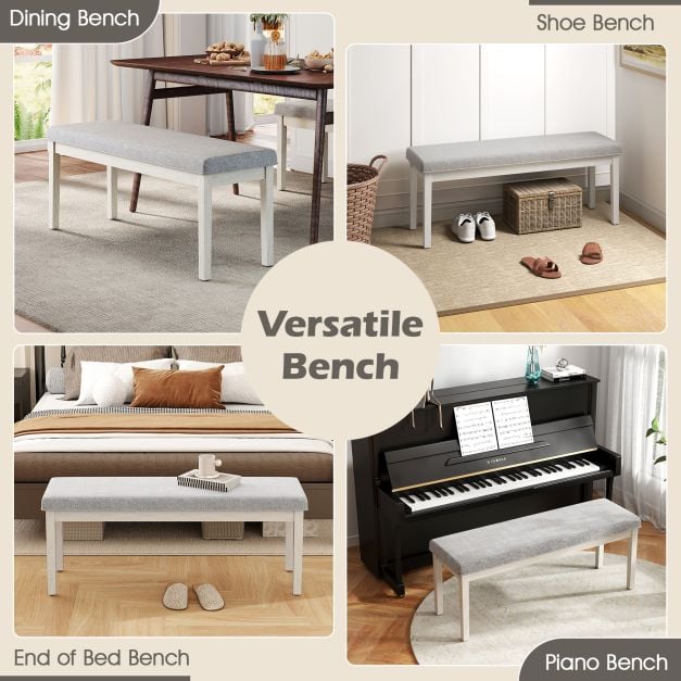 Upholstered Grey Dining Bench Shoe Bench with Rubber Wood Legs