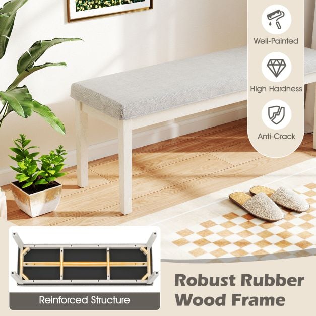 Upholstered Grey Dining Bench Shoe Bench with Rubber Wood Legs