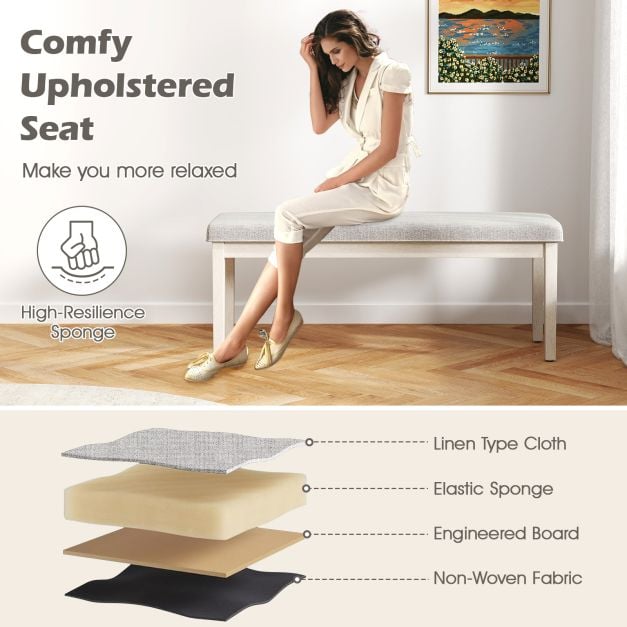 Upholstered Grey Dining Bench Shoe Bench with Rubber Wood Legs