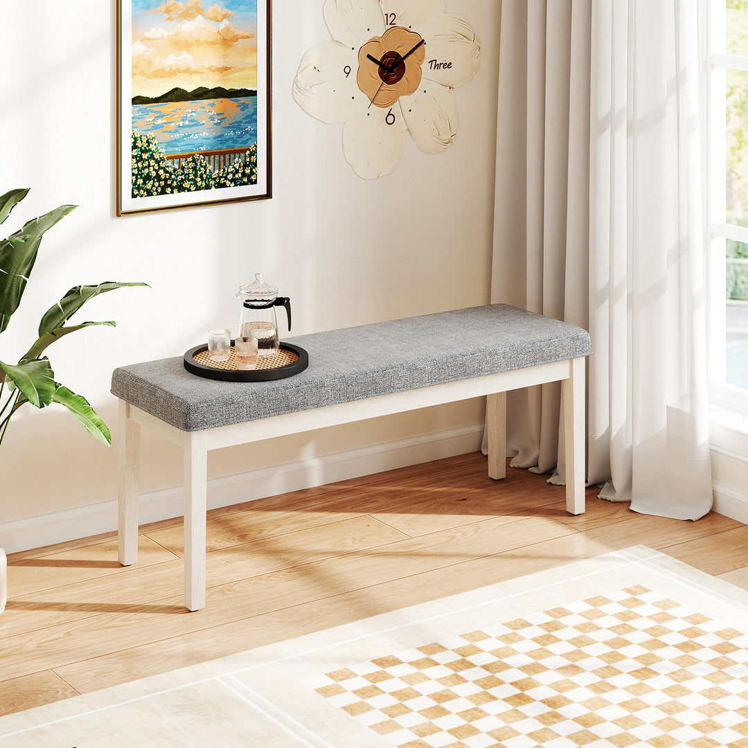 Upholstered Grey Dining Bench Shoe Bench with Rubber Wood Legs