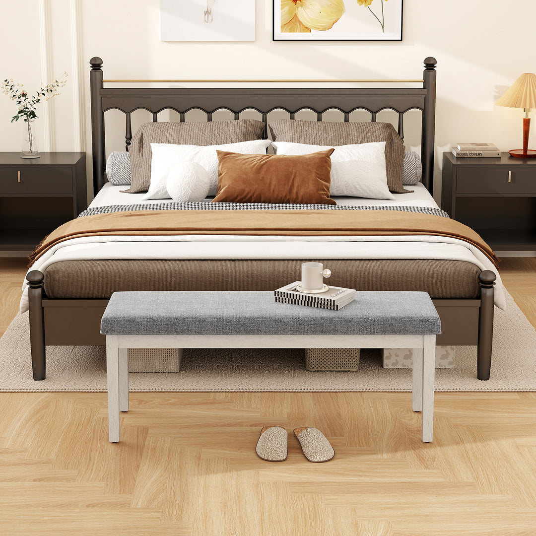 Upholstered Grey Dining Bench Shoe Bench with Rubber Wood Legs