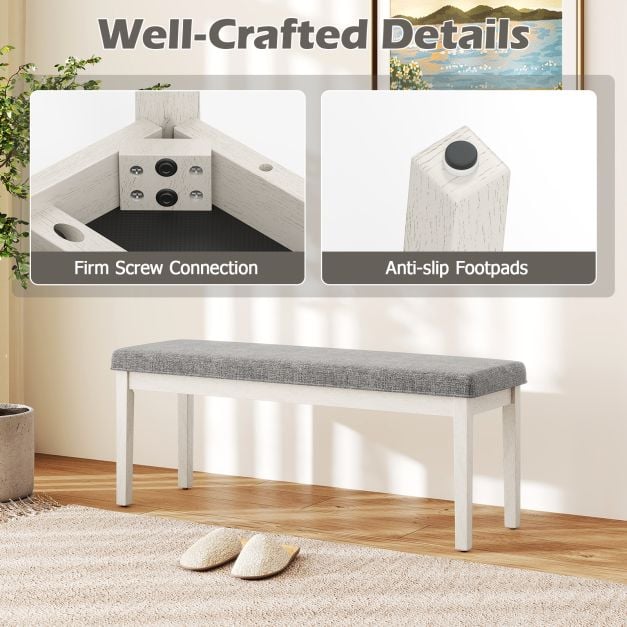 Upholstered Grey Dining Bench Shoe Bench with Rubber Wood Legs