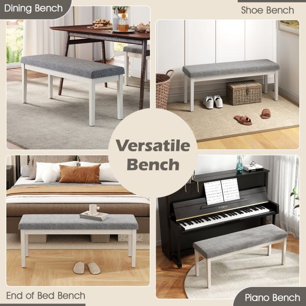 Upholstered Grey Dining Bench Shoe Bench with Rubber Wood Legs