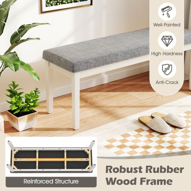 Upholstered Grey Dining Bench Shoe Bench with Rubber Wood Legs