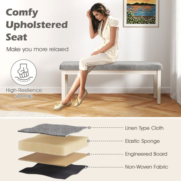 Upholstered Grey Dining Bench Shoe Bench with Rubber Wood Legs