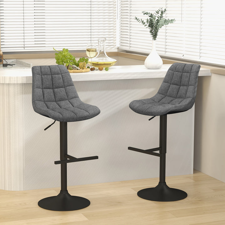 Upholstered Height Adjustable Bar Stools Set of 2 with Fabric Backrest - TidySpaces