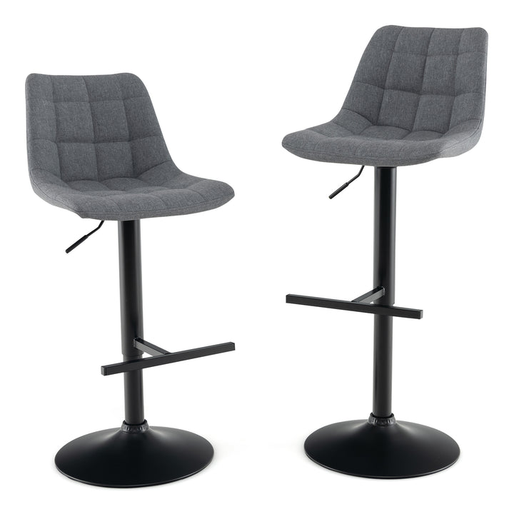Upholstered Height Adjustable Bar Stools Set of 2 with Fabric Backrest Grey - TidySpaces
