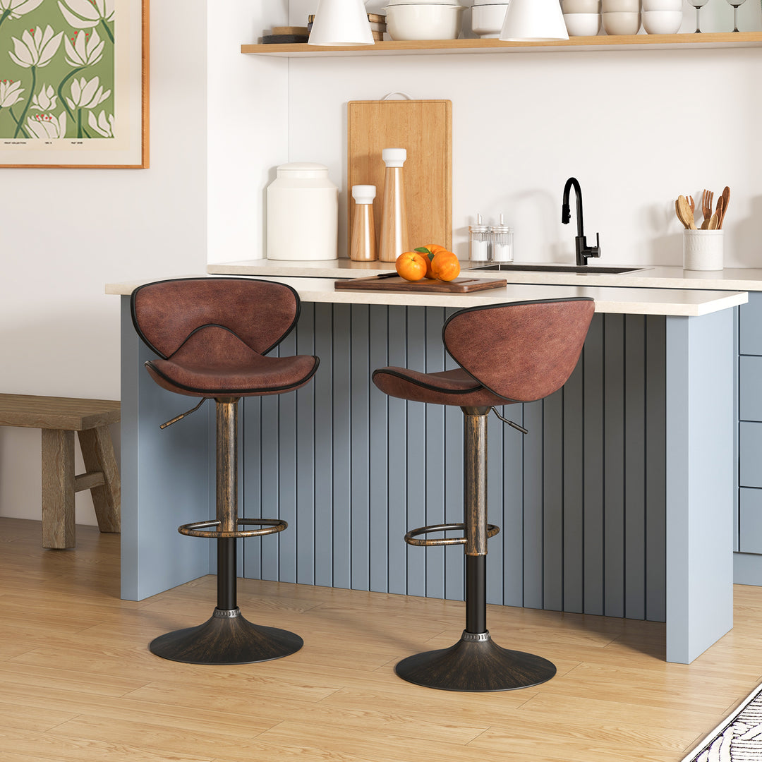 Upholstered Height adjustable Bar Stools Set of 2 with Backrest and Metal Frame Rustic - TidySpaces