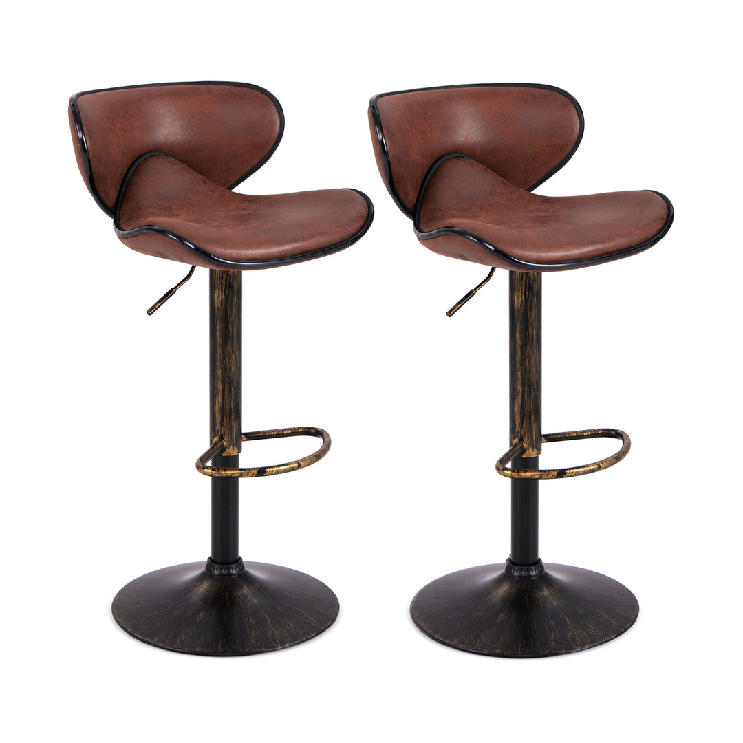 Upholstered Height adjustable Bar Stools Set of 2 with Backrest and Metal Frame Rustic Rustic Brown - TidySpaces
