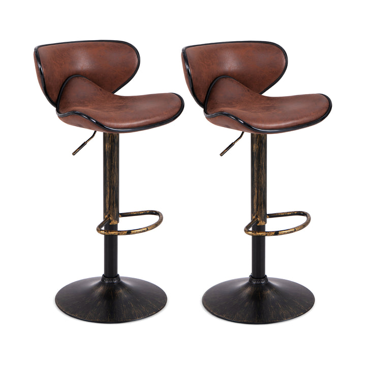 Upholstered Height adjustable Bar Stools Set of 2 with Backrest and Metal Frame Rustic Rustic Brown - TidySpaces