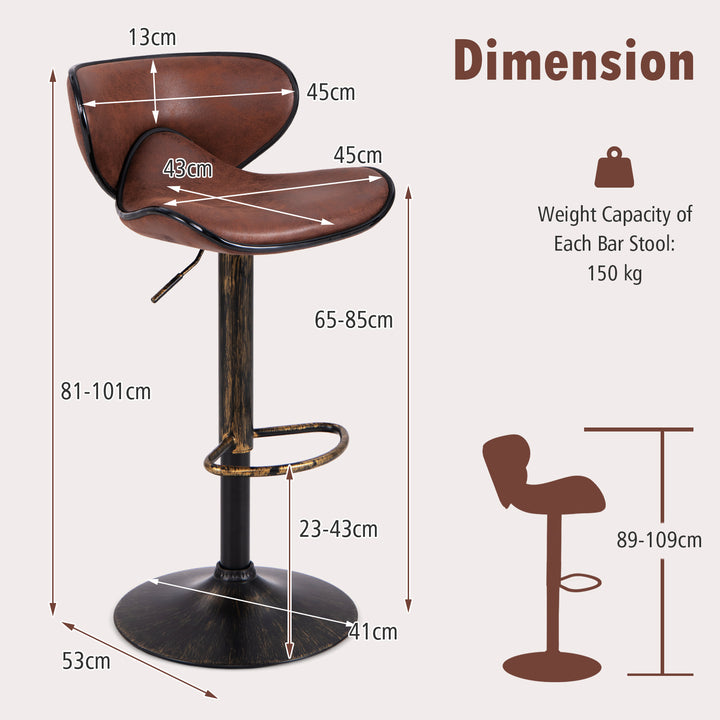 Upholstered Height adjustable Bar Stools Set of 2 with Backrest and Metal Frame Rustic - TidySpaces