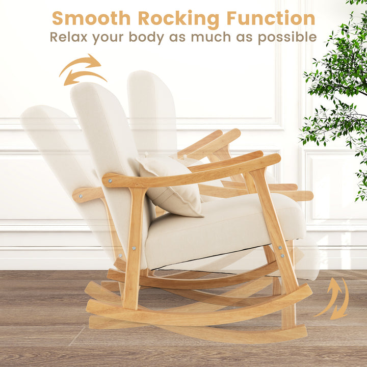 Upholstered Rocking Chair Modern Rocker with Rubber Wood Frame - TidySpaces