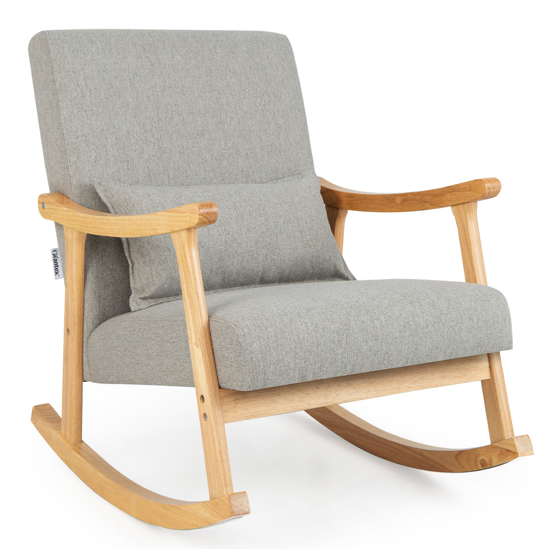 Upholstered Rocking Chair Modern Rocker with Rubber Wood Frame Grey - TidySpaces