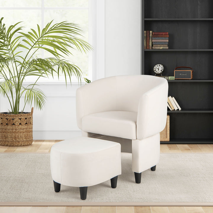 Upholstered Velvet Barrel Chair Modern Club Chair with Ottoman - TidySpaces