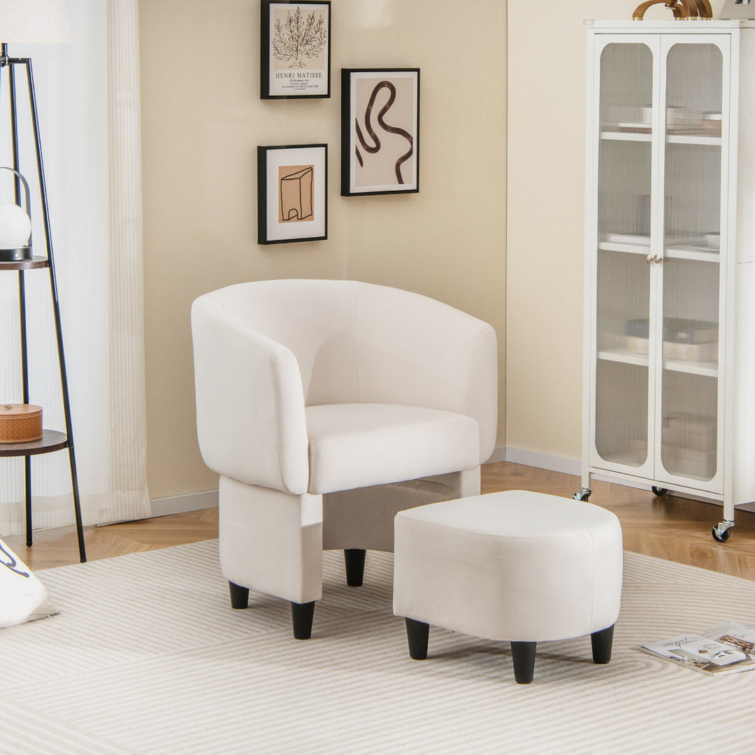 Upholstered Velvet Barrel Chair Modern Club Chair with Ottoman - TidySpaces