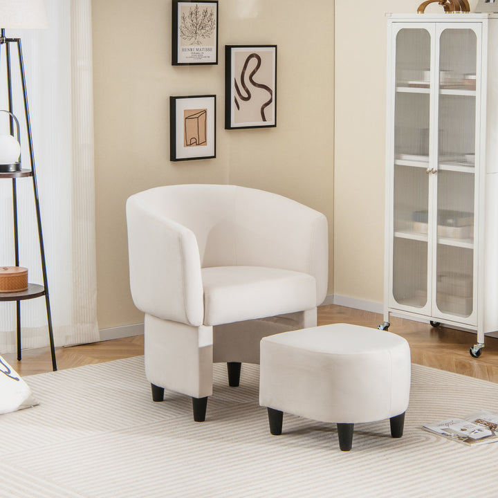 Upholstered Velvet Barrel Chair Modern Club Chair with Ottoman - TidySpaces