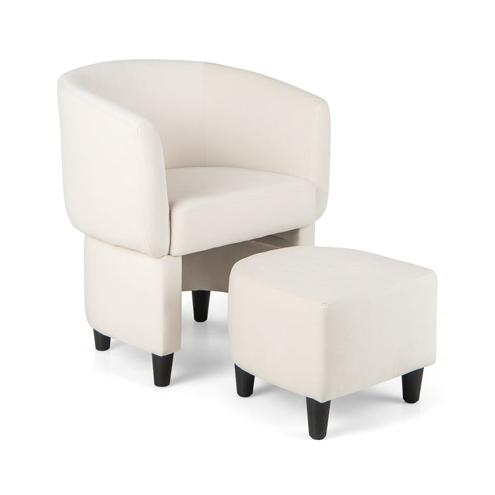 Upholstered Velvet Barrel Chair Modern Club Chair with Ottoman Beige - TidySpaces