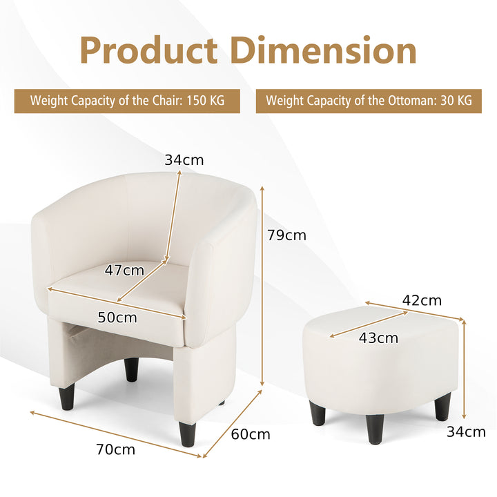 Upholstered Velvet Barrel Chair Modern Club Chair with Ottoman - TidySpaces